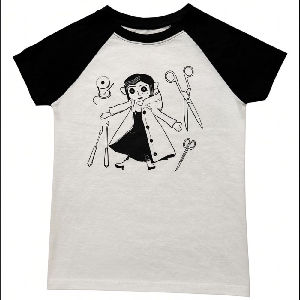 LAIKA Coraline Kids Raglan Graphic Tee Black White Size S (4/6) 🖤✂️